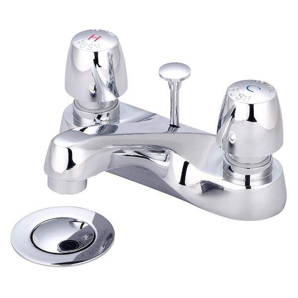 Slow-Close Two Handle Bathroom Faucet, Centerset, Polished Chrome, Number of Holes: 2 Hole